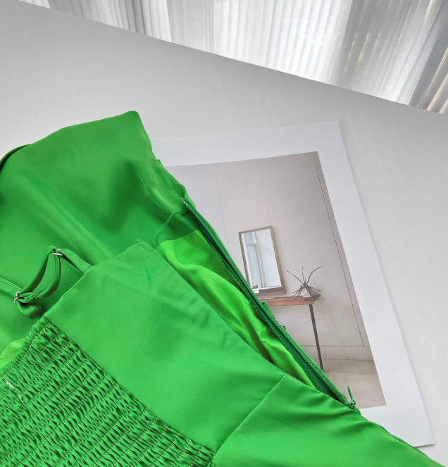 Green Satin Swing Neck Suspender Dress Birthday Dress  ED01017