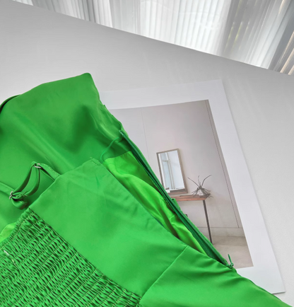 Green Satin Swing Neck Suspender Dress Birthday Dress  ED01017