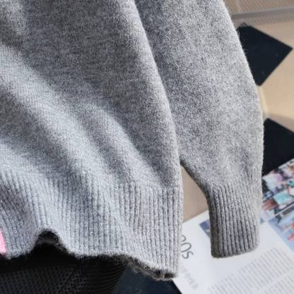 Contrast color crew neck knitted cardigan ED01019