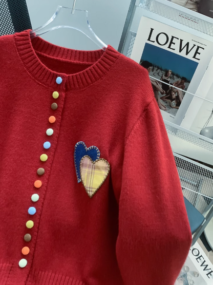 Colorful Button Heart Knitted Cardigan ED01020