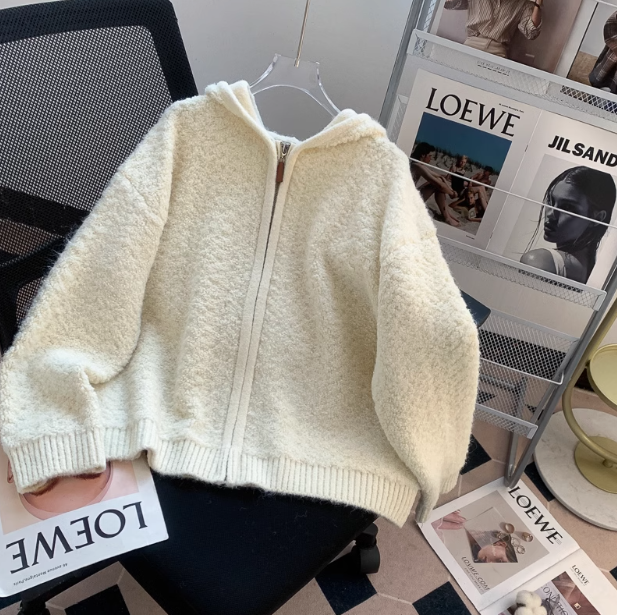 Hooded zip-up knitted cardigan ED01022