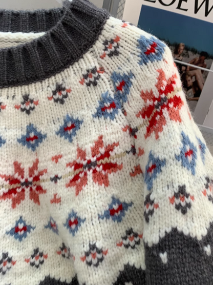 Fair Isle Vintage Jacquard Crew Neck Sweater ED01024