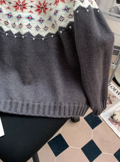 Fair Isle Vintage Jacquard Crew Neck Sweater ED01024