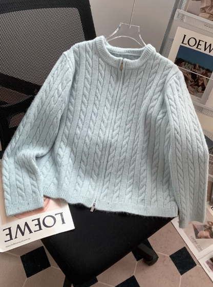 Vintage Twisted Floral Dot Double Zipper Cardigan ED01025