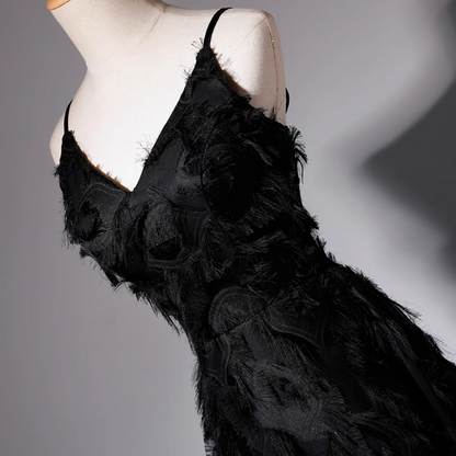 Black A-line V-neck satin long prom dress, black evening dress ED01028