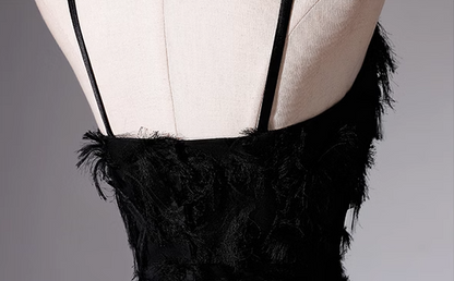 Black A-line V-neck satin long prom dress, black evening dress ED01028