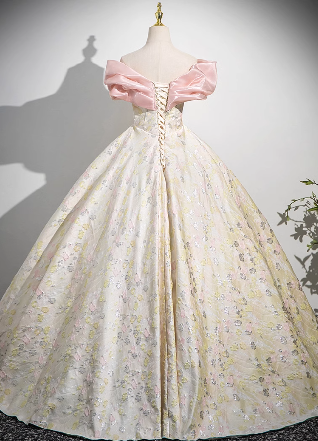 Champagne A-line off-the-shoulder neck satin long ball dress, champagne evening dress  ED01030