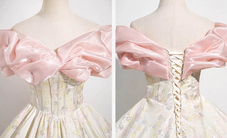 Champagne A-line off-the-shoulder neck satin long ball dress, champagne evening dress  ED01030