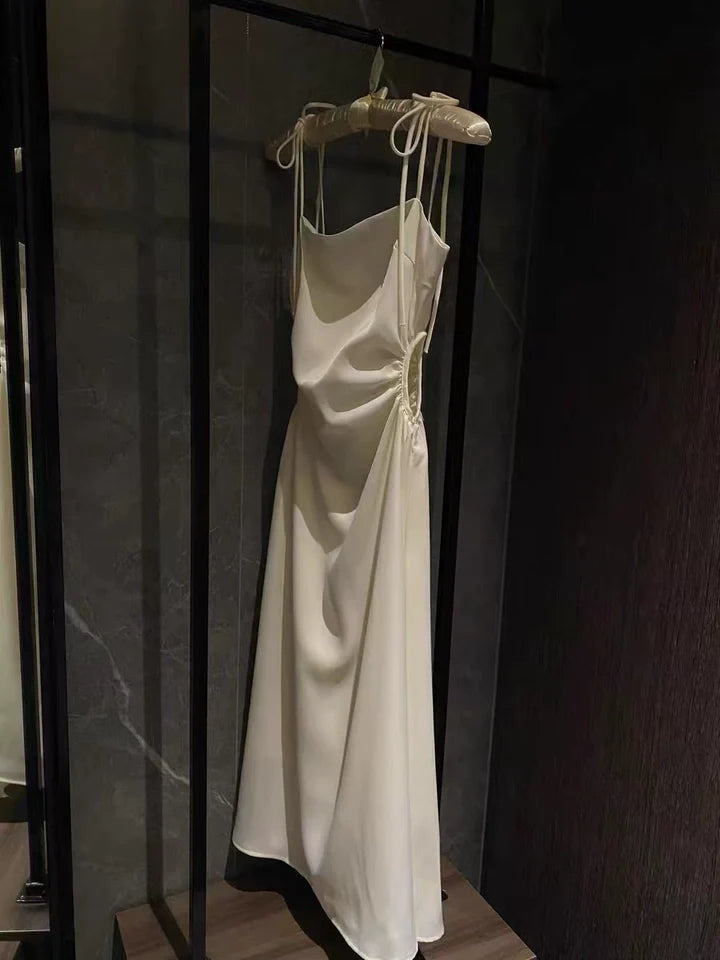 French lace-up suspenders sexy slim dress for women summer exposed waist hollow design skirt  ED0103