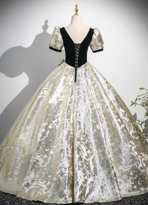 Black A-line square neck satin velvet long prom dress, black evening dress  ED01031