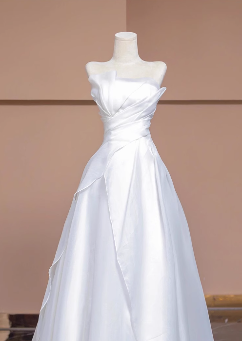 White A-line tulle long prom dress, white evening dress ED01037