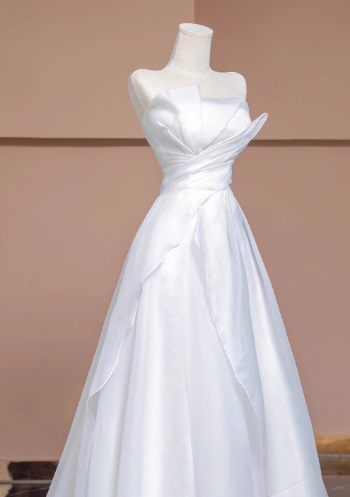 White A-line tulle long prom dress, white evening dress ED01037