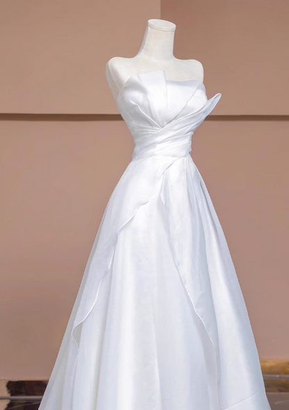 White A-line tulle long prom dress, white evening dress ED01037