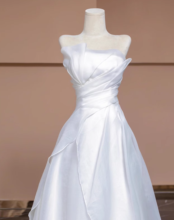 White A-line tulle long prom dress, white evening dress ED01037