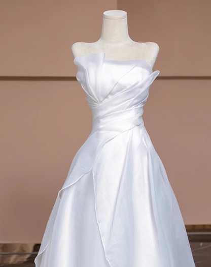 White A-line tulle long prom dress, white evening dress ED01037