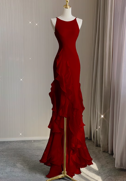 Black Satin long prom dress, black birthday dress ED01038