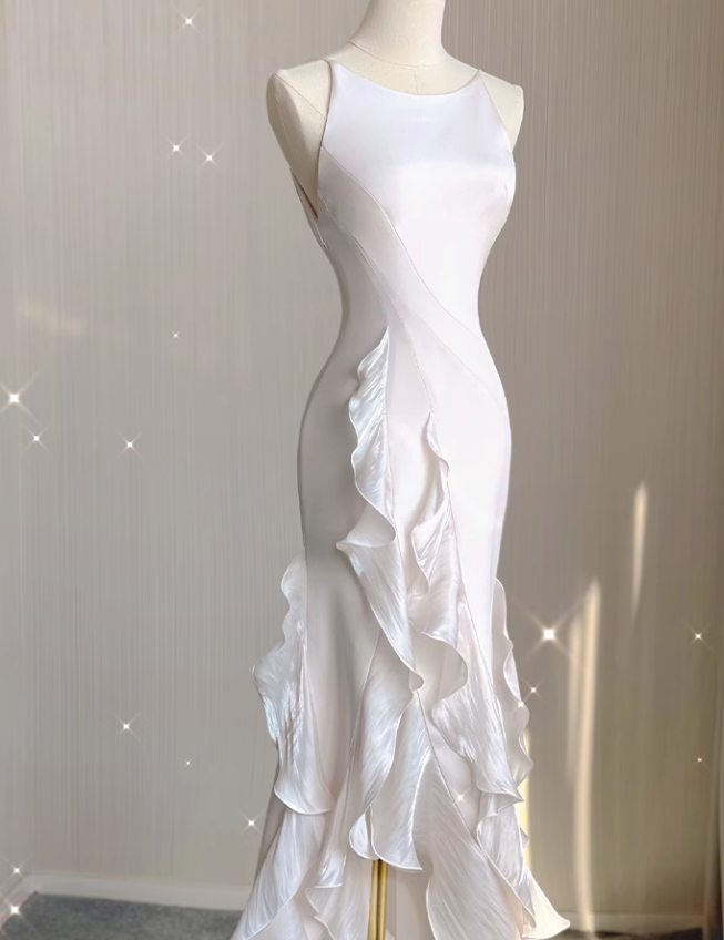 Black Satin long prom dress, black birthday dress ED01038