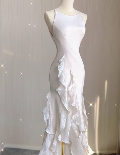 Black Satin long prom dress, black birthday dress ED01038