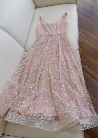 Light pink A-line tulle sequin short prom dress, light pink homecoming dress ED01040
