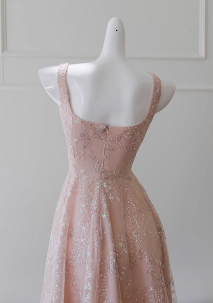 Light pink A-line tulle sequin short prom dress, light pink homecoming dress ED01040