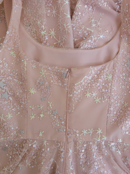 Light pink A-line tulle sequin short prom dress, light pink homecoming dress ED01040