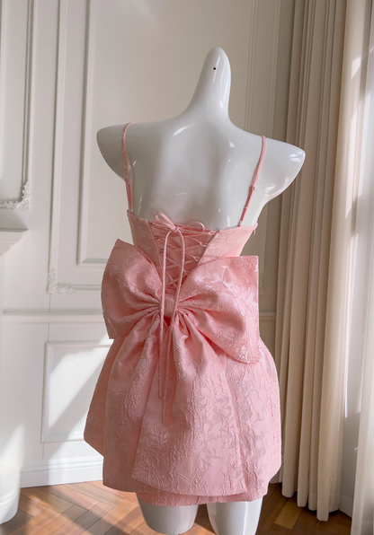 Pink Sweet Spaghetti Strap A-Line Short Prom Dress  ED01042