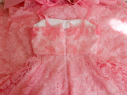 Pink A-line tulle lace short prom dress, pink homecoming dress ED01043