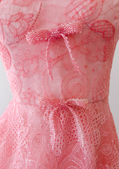 Pink A-line tulle lace short prom dress, pink homecoming dress ED01043