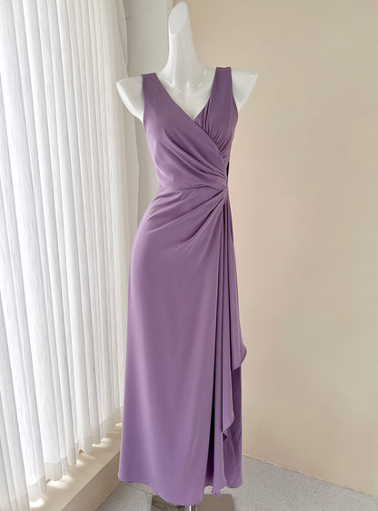 Purple Irregular patchwork pleated flowing dress  ED01044