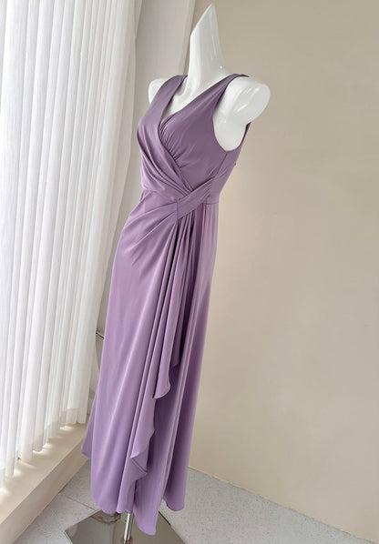 Purple Irregular patchwork pleated flowing dress  ED01044