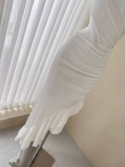 One-shoulder sleeveless dress with ruffled slits  ED01045