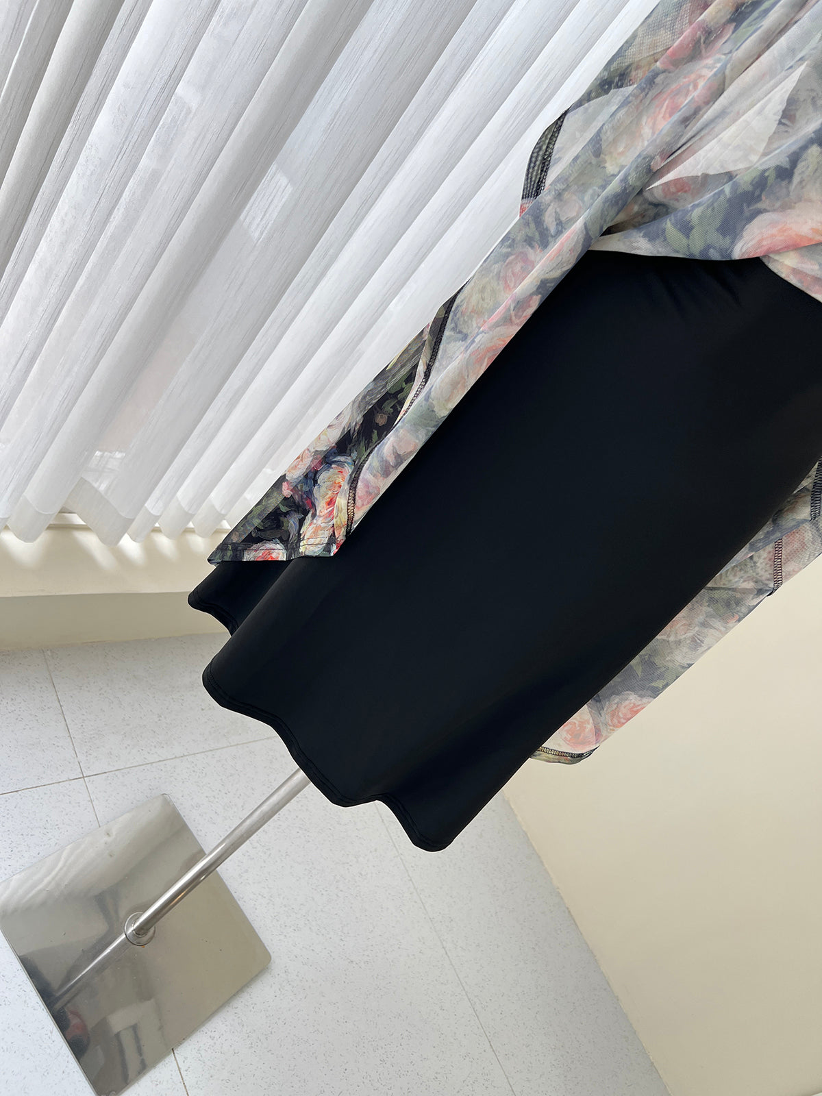 French style black floral sling tea dress  ED01046