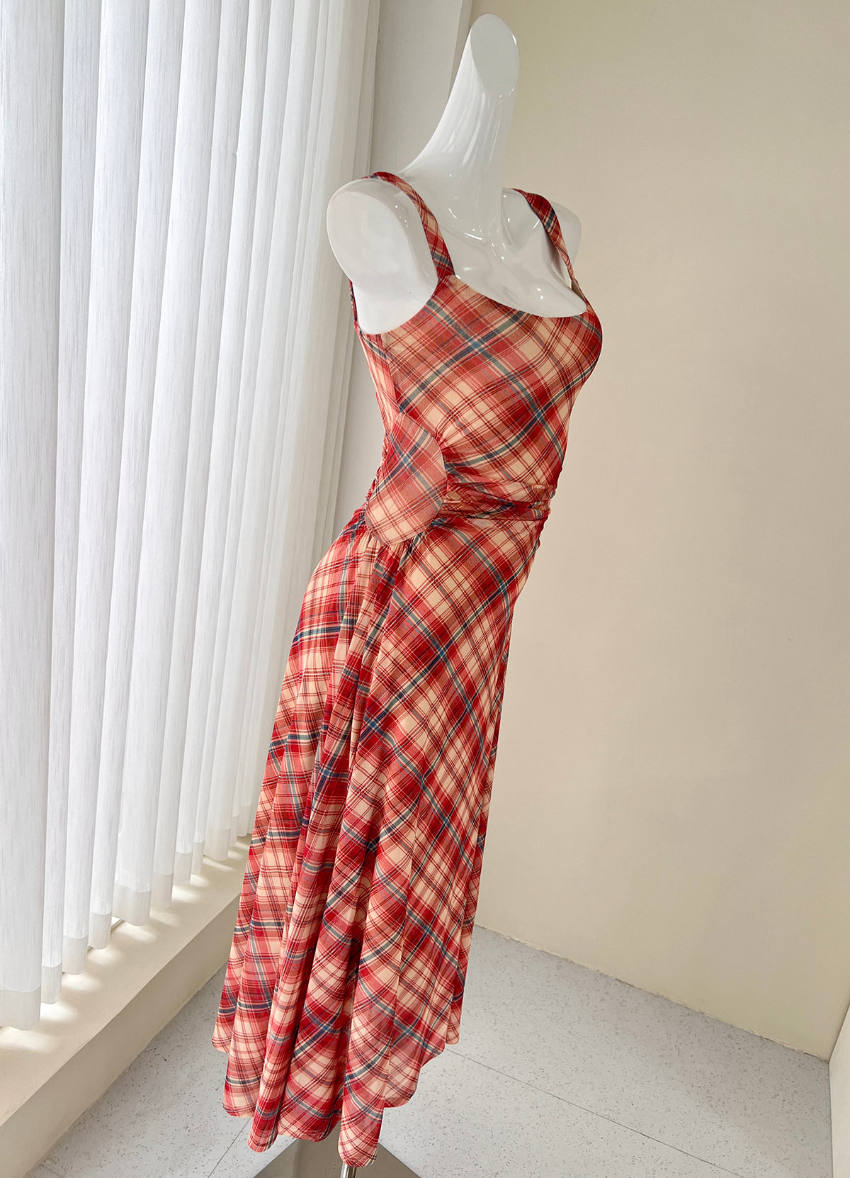 French retro plaid suspender tea dress  ED01048