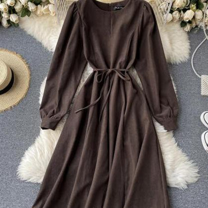 Retro Round Neck Long Sleeve Dress  ED0104