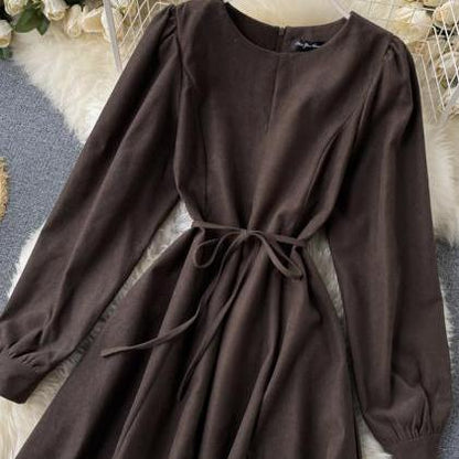 Retro Round Neck Long Sleeve Dress  ED0104