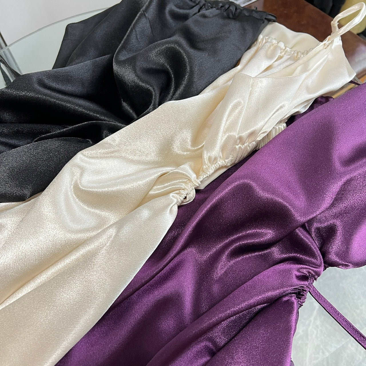 American style waist-baring halter neck pleated dress  ED01051