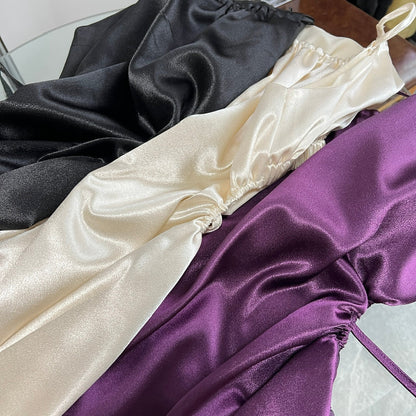 American style waist-baring halter neck pleated dress  ED01051