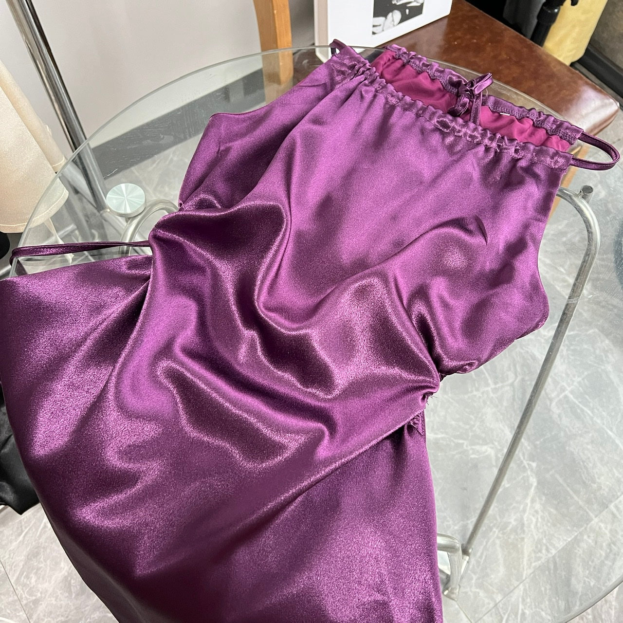 American style waist-baring halter neck pleated dress  ED01051