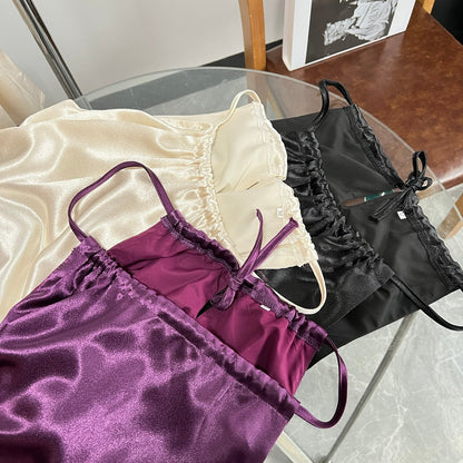 American style waist-baring halter neck pleated dress  ED01051