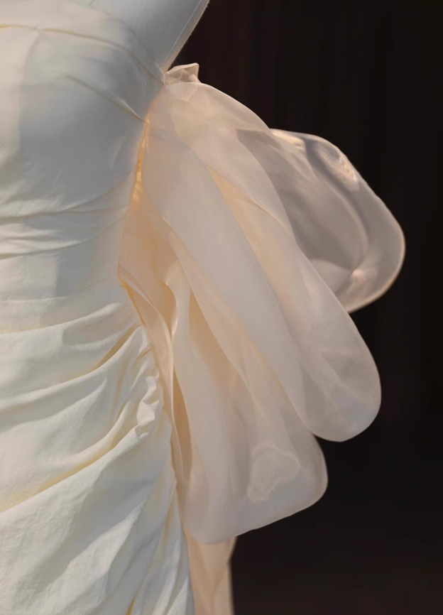 Apricot A-line strapless satin long prom dress, apricot evening dress ED01065