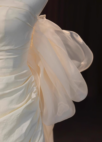 Apricot A-line strapless satin long prom dress, apricot evening dress ED01065