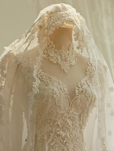 White A-line V-neck tulle lace long prom dress, White wedding dress with train ED01068