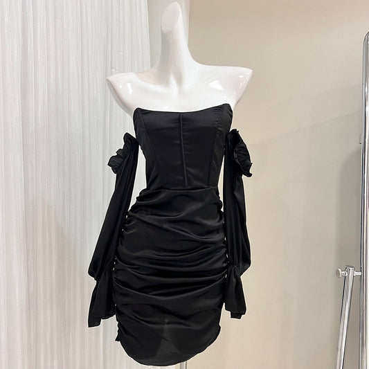 Black strapless long sleeve hip dress birthday party dress ED01076