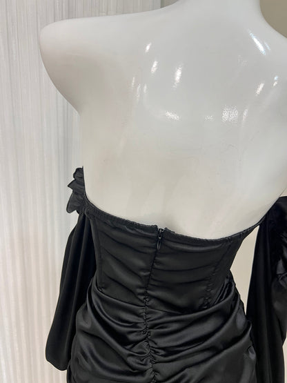 Black strapless long sleeve hip dress birthday party dress ED01076