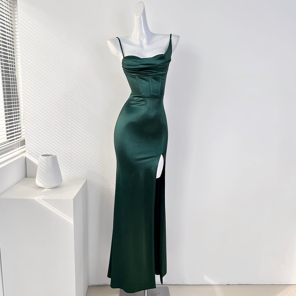 French style breast pad high slit suspender dress party dress ED01077