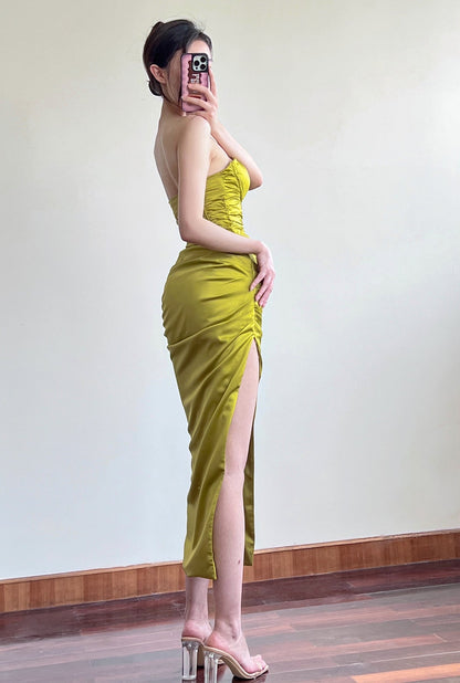 Strapless satin hip-hugging birthday dress ED01078