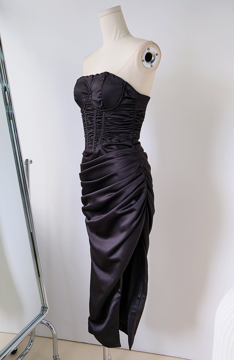 Strapless satin hip-hugging birthday dress ED01078