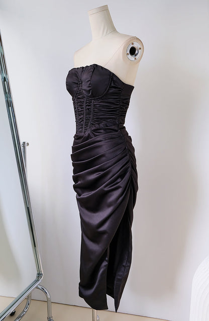 Strapless satin hip-hugging birthday dress ED01078