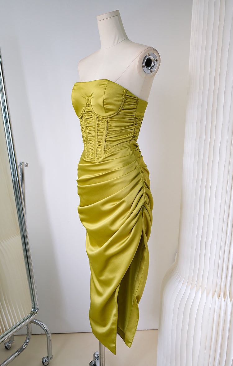 Strapless satin hip-hugging birthday dress ED01078