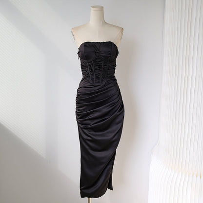 Strapless satin hip-hugging birthday dress ED01078